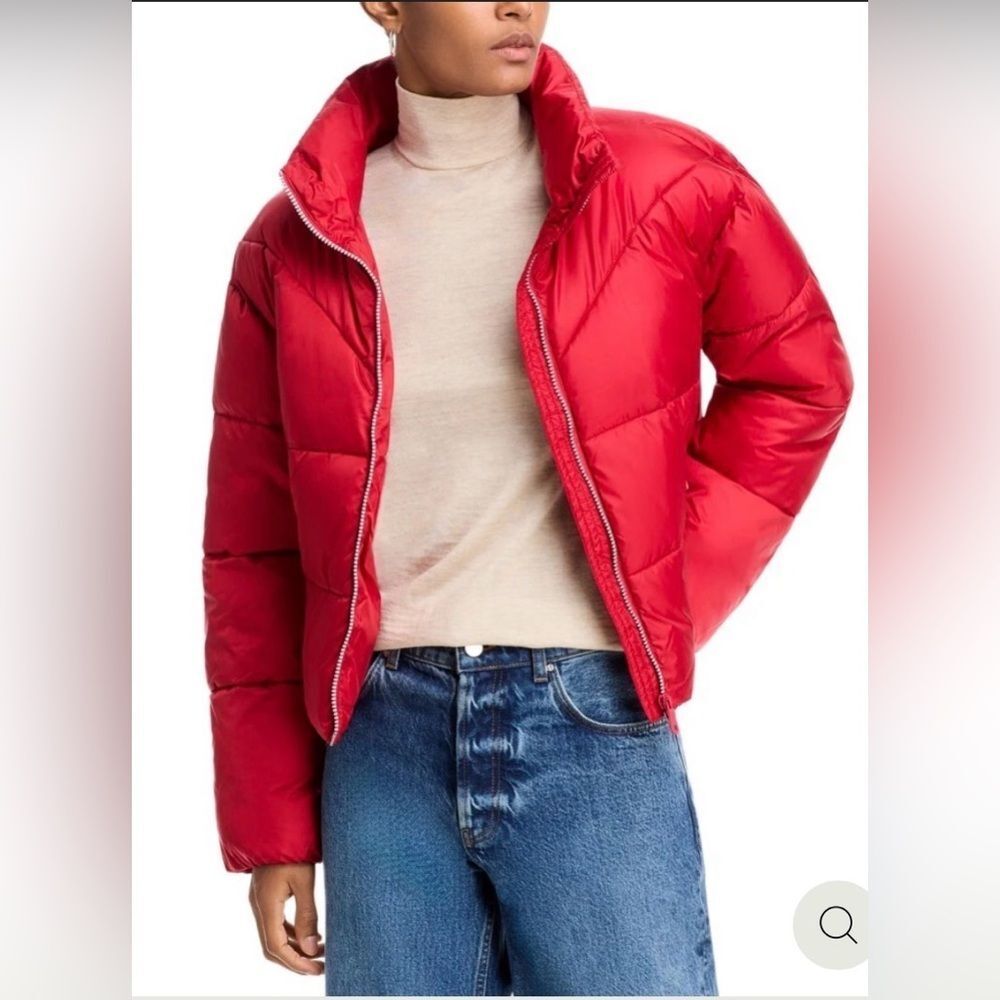 Aqua red cropped Puffer Coat size M